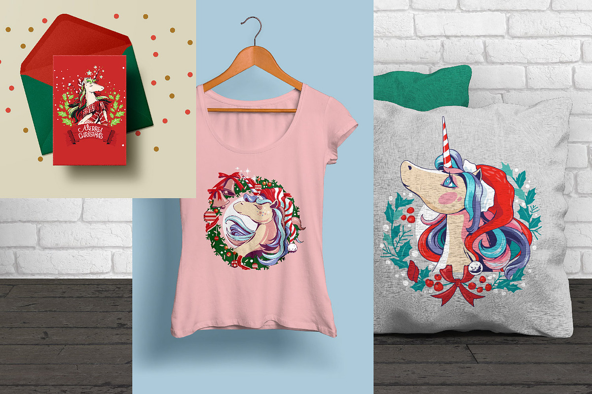 Christmas Unicorn set, an Animal Illustration by defarmerdesign (Photo 5 of 5)