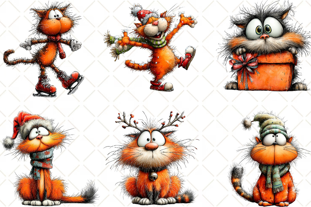 Whimsical Christmas Cat Clipart, an Animal Illustration by Black Bird Studio (Photo 4 of 6)