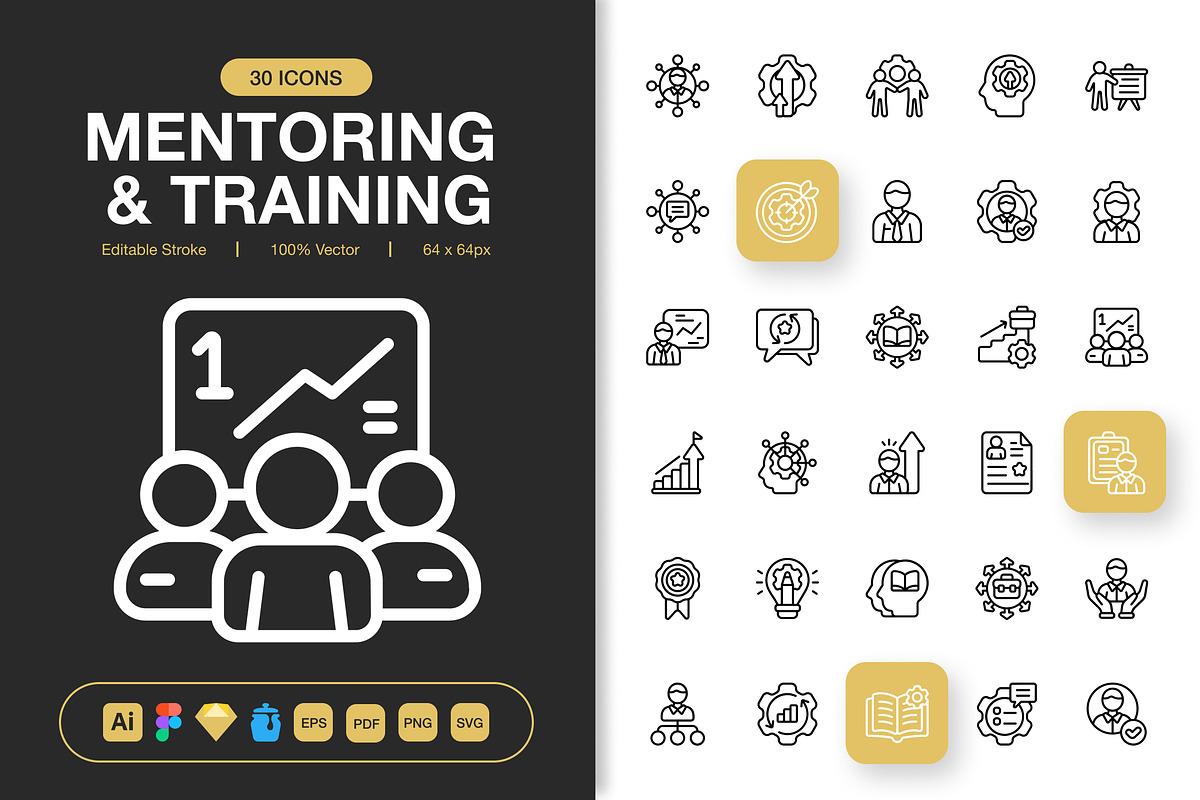 Mentoring And Training Icons, an Outline Icon by Spacepixel Creative