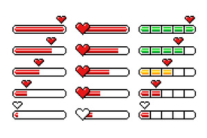 Pixel Heart Loading Bars, 8 Bit