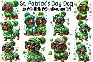 St. Patrick's Day Dachshund Dog Clip, an Illustration by Sublimation Artist