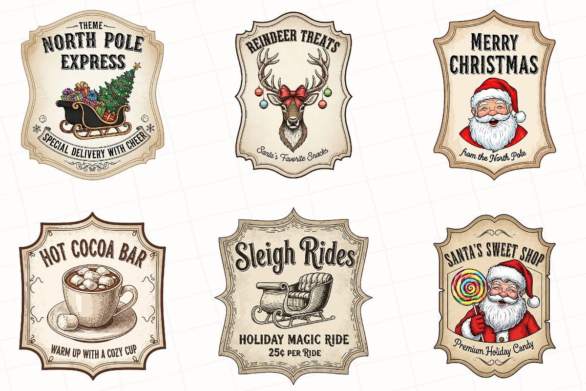Christmas Vintage Labels Sublimation, an Illustration by OK Design (Photo 2 of 3)