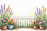 Spring Potted Flowers Fence Clipart, an Illustration by hafijul (Thumbnail 13 of 13)