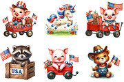 Fourth of July Cute Animal Watercolo, an Illustration by DreamArtGraphic (Thumbnail 2 of 4)