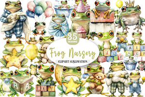 Frog Nursery Clipart Sublimation, an Illustration by Watercolor design