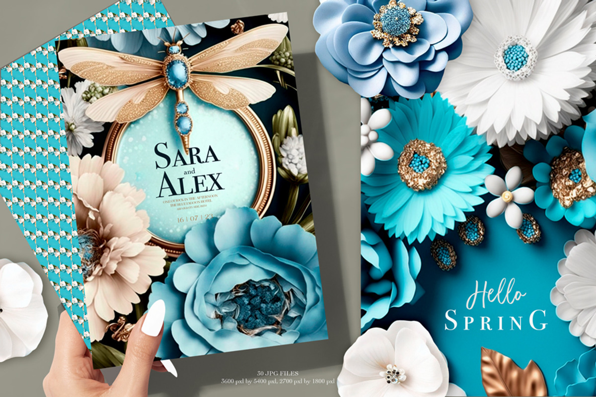 Blue flowers collection, a Background Graphic by MONO KEY STUDIO (Photo 3 of 8)