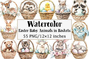 Easter Baby Animals in Baskets, an Illustration by Design Market