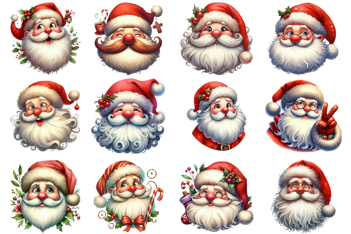 Retro Funny Santa Claus Face Clipart, an Illustration by SinaCreation (Photo 2 of 5)