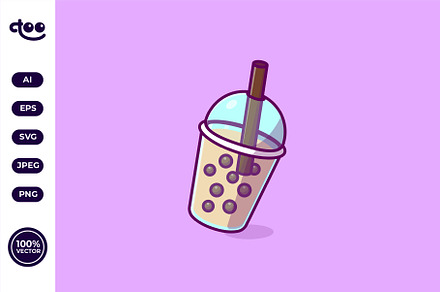 Simple Boba or buble tea cartoon, a Food Illustration by Satisfactoons