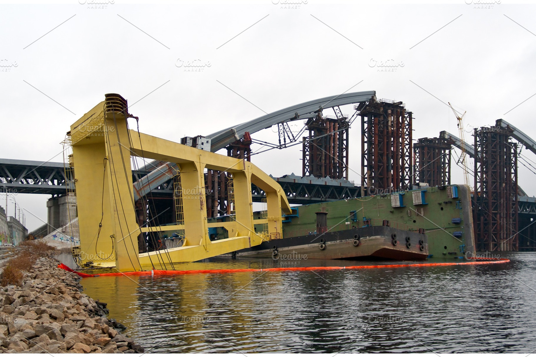 Crashed floating crane in Kiev, Ukraine, a Transportation Photo by Leonid Andronov