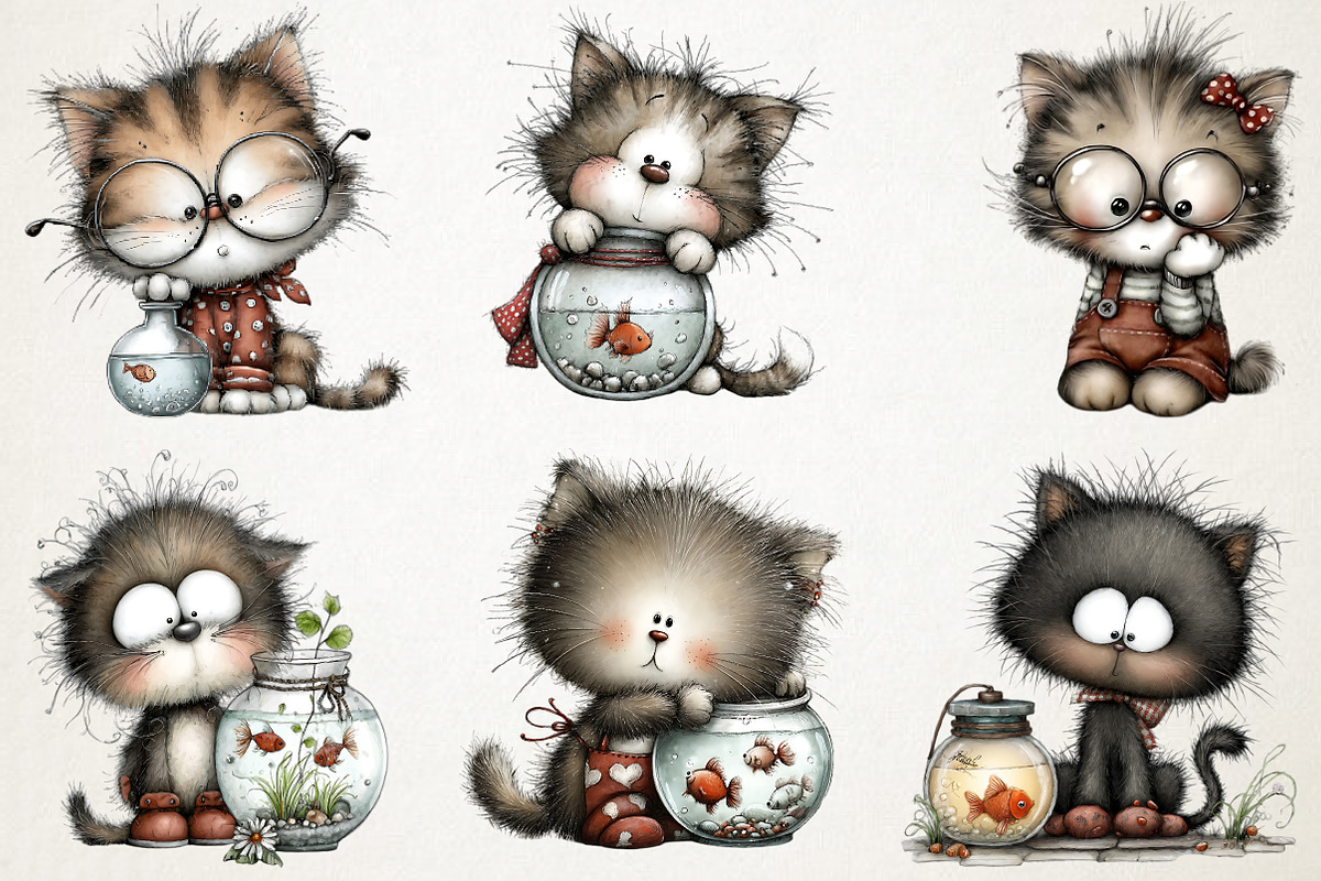 Fishbowl Whimsical Cat Clipart, an Animal Illustration by RobertsArt (Photo 4 of 4)