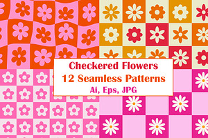 Checkered Flowers Vector Patterns