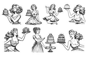 Pin-Up Women Holding and Serving, a Person Illustration by AlexArt