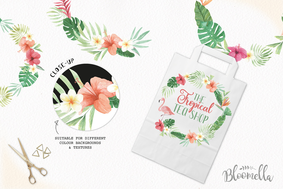 Tropical Watercolor Flamingo Wreaths, an Illustration by Bloomella (Photo 3 of 7)