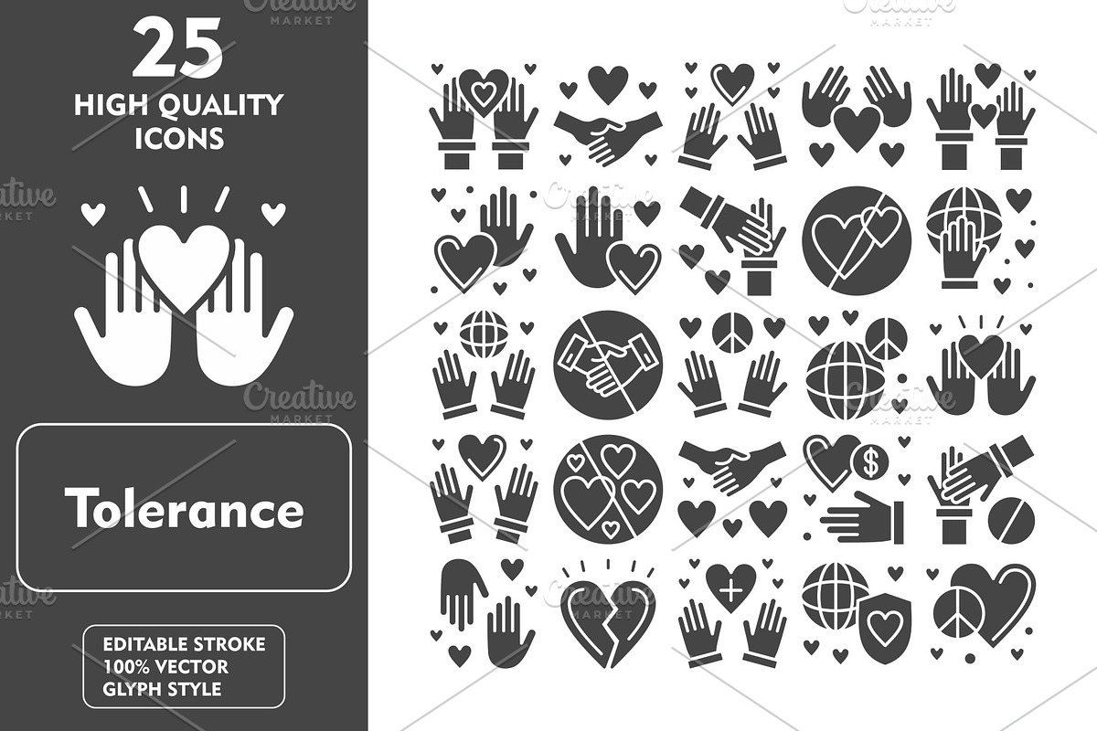 25 Tolerance Glyph Icons, an Icon by Pexelpy