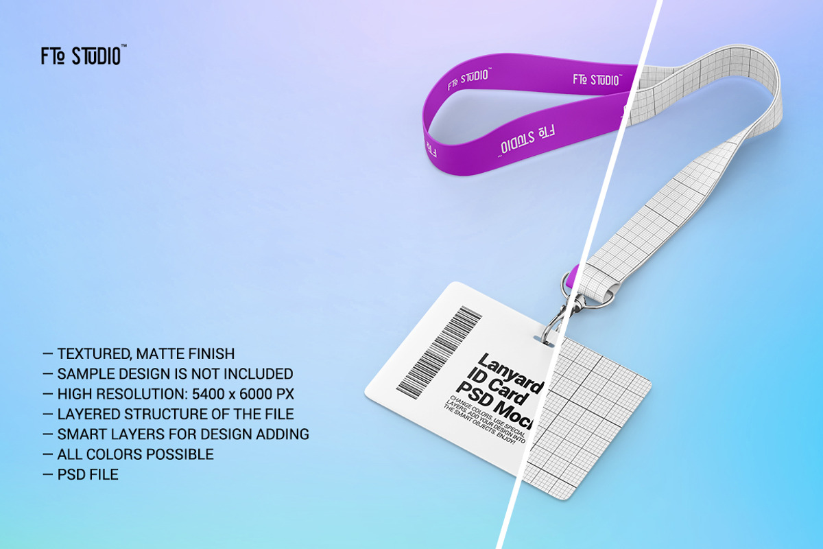 Lanyard w/ Horizontal ID Card Mockup, a Merchandise Mockup by Fto Studio (Photo 2 of 6)