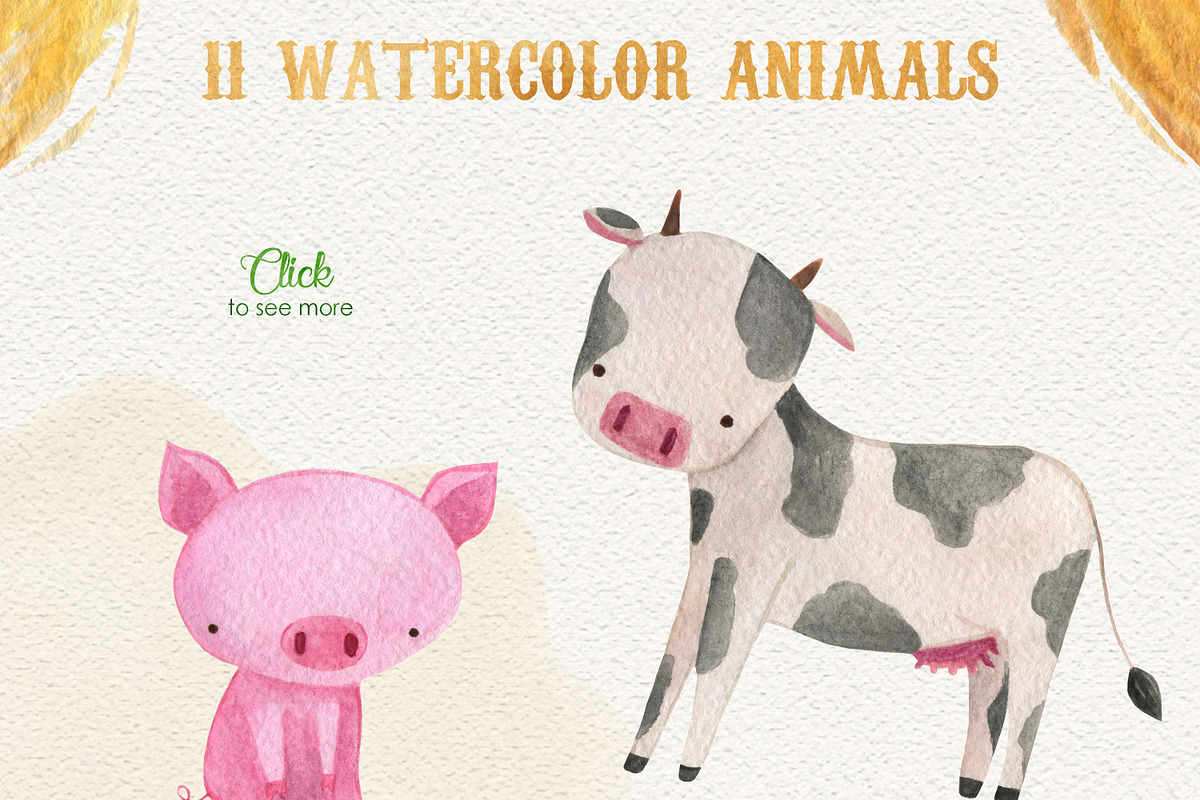 Farm Animals Watercolor Clipart, an Animal Illustration by LeMagiqueBoutique (Photo 2 of 8)