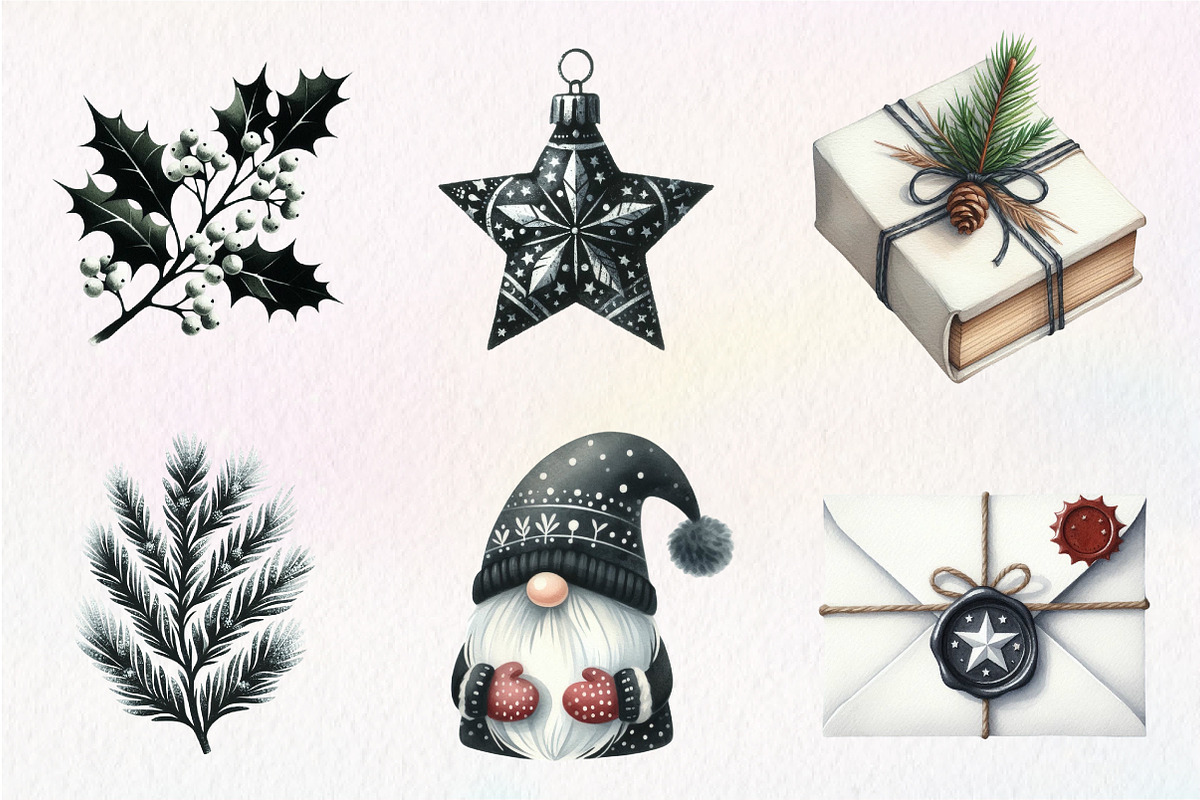Black and White Christmas Clipart, an Illustration by CreationArt (Photo 4 of 5)