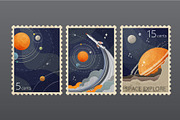 Vintage Space Postage Stamps, a Decorative Illustration by Zonda (Thumbnail 1 of 7)