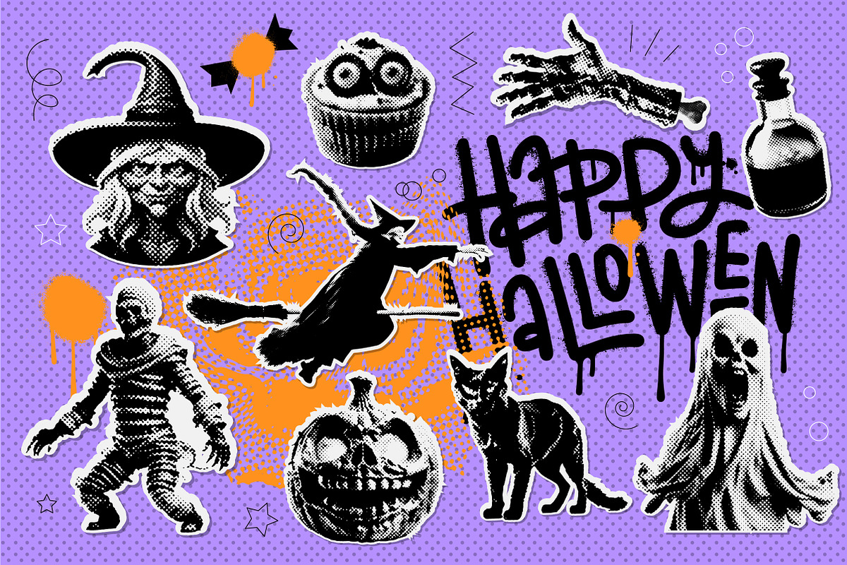 Retro halftone Halloween collection, a Texture Illustration by Lana Sham (Photo 7 of 20)