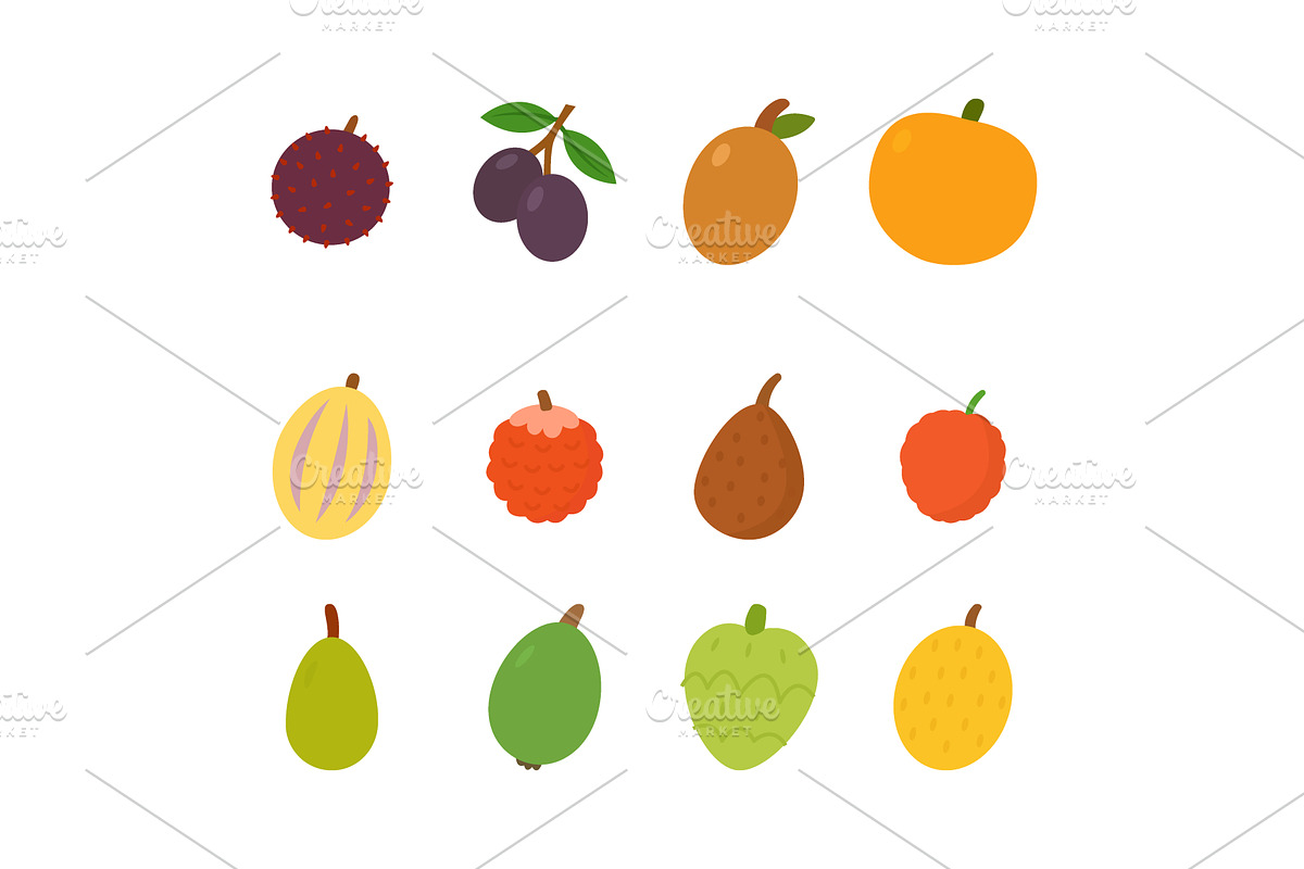 Tropical fruit icons collection, a Food Illustration by GraphiShop