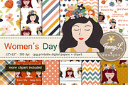 Women's Day Digital Papers & Clipart, a Pattern Graphic by JennyL Designs (Thumbnail 1 of 9)
