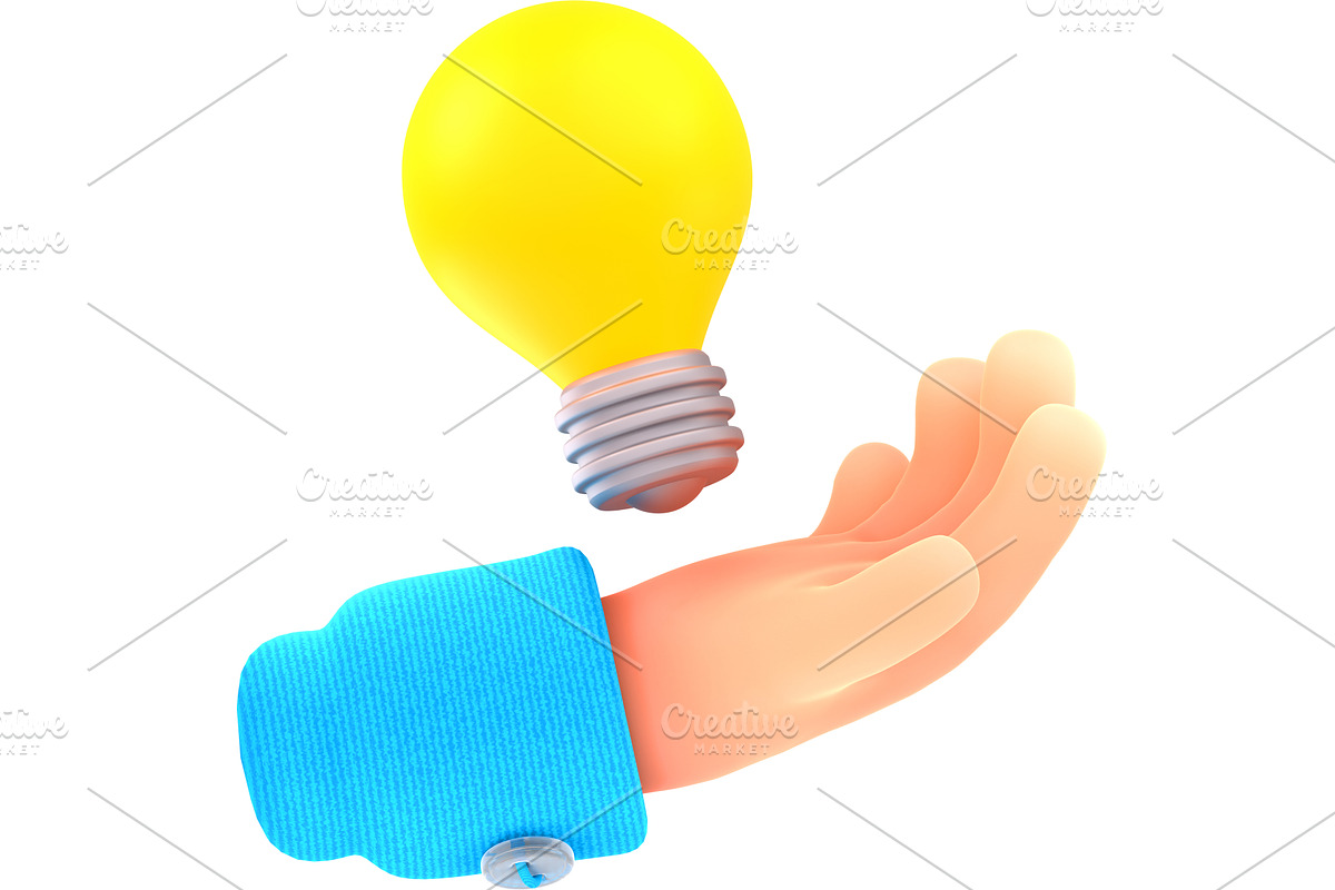 3d hand holding light bulb, genius, a Characters & Person 3D Model by art PVP - market
