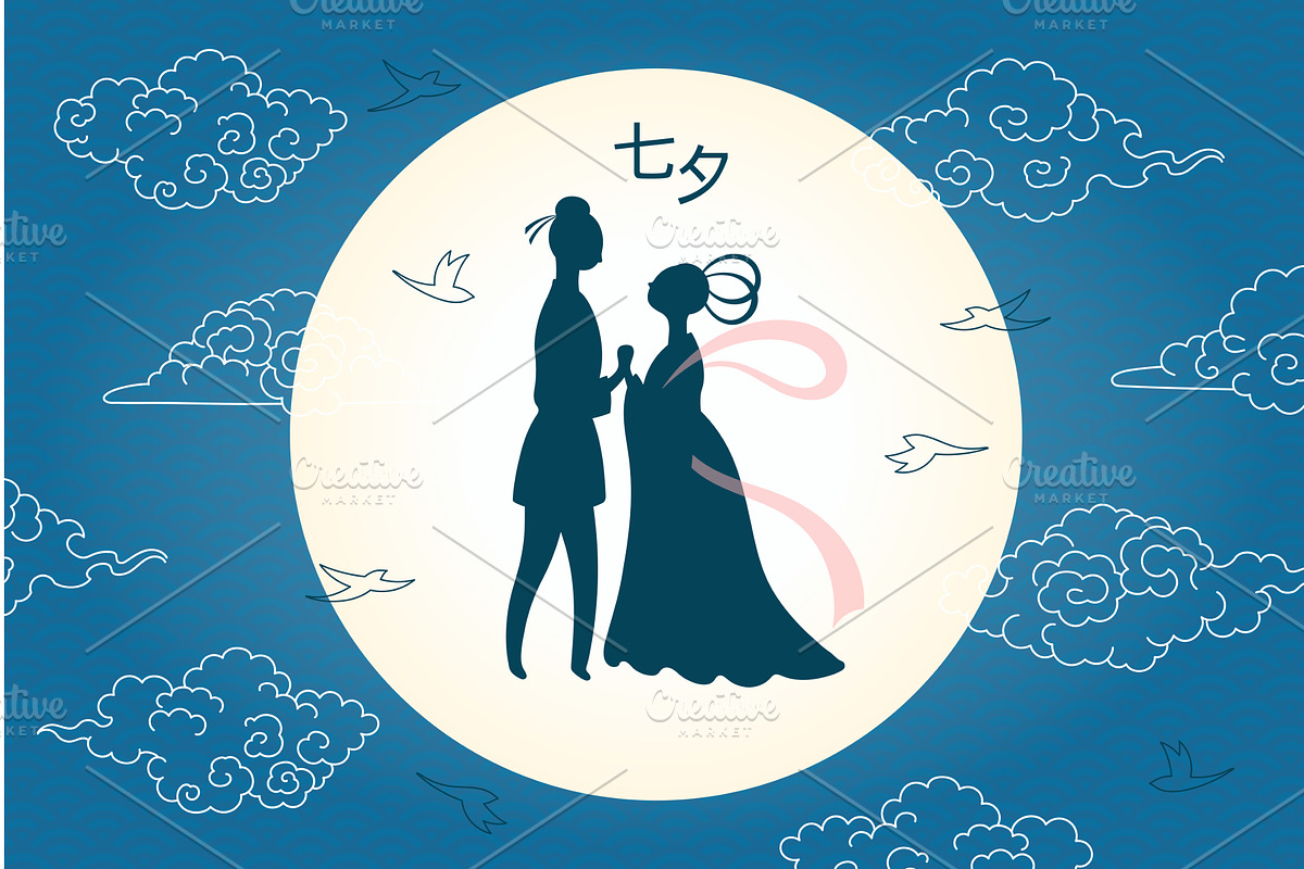 Qixi Festival lovers meeting, moon, a Seasonal Illustration by sceptical cactus