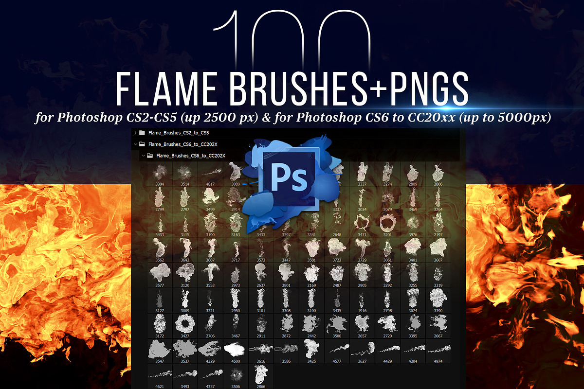 100 Photoshop Flame Brushes + PNGs, a Brush Add-On by Creative Graphics (Photo 1 of 7)