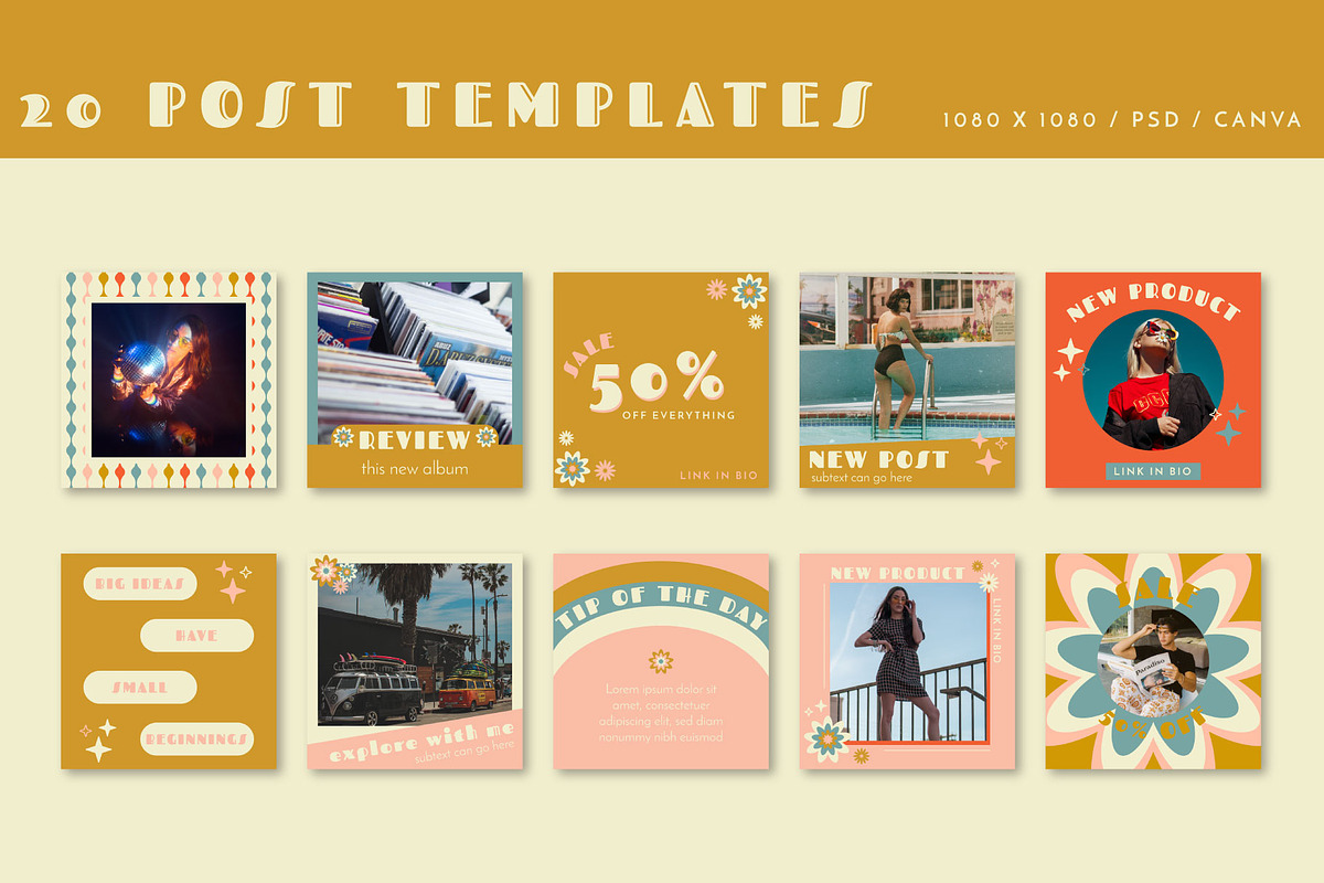 70s Retro Instagram Templates, a Social Media Template by Liseno Designs (Photo 3 of 8)