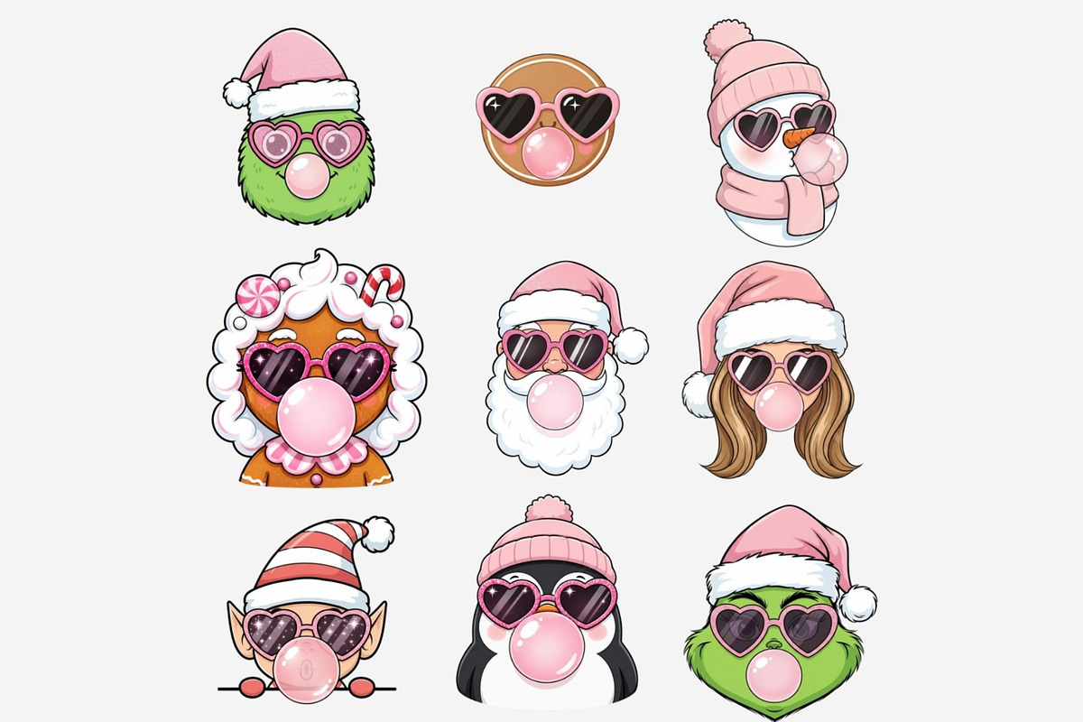 Bubblegum Christmas Clipart Bundle, a Seasonal Illustration by Tanya Kart (Photo 6 of 9)