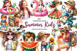 Summer Kids Watercolor Clipart, an Illustration by CreationArt