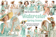 Watercolor Spring Scenes Clipart, an Illustration by DreamArtGraphic (Thumbnail 1 of 4)