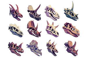 Set of dinosaur skulls of different, an Animal Illustration by LadadikArt