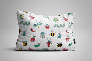 Funny Bugs Doodle Set And Pattern