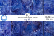 Watercolor Digital Paper Deep Blue, a Texture Graphic by AqwaColor (Thumbnail 1 of 3)