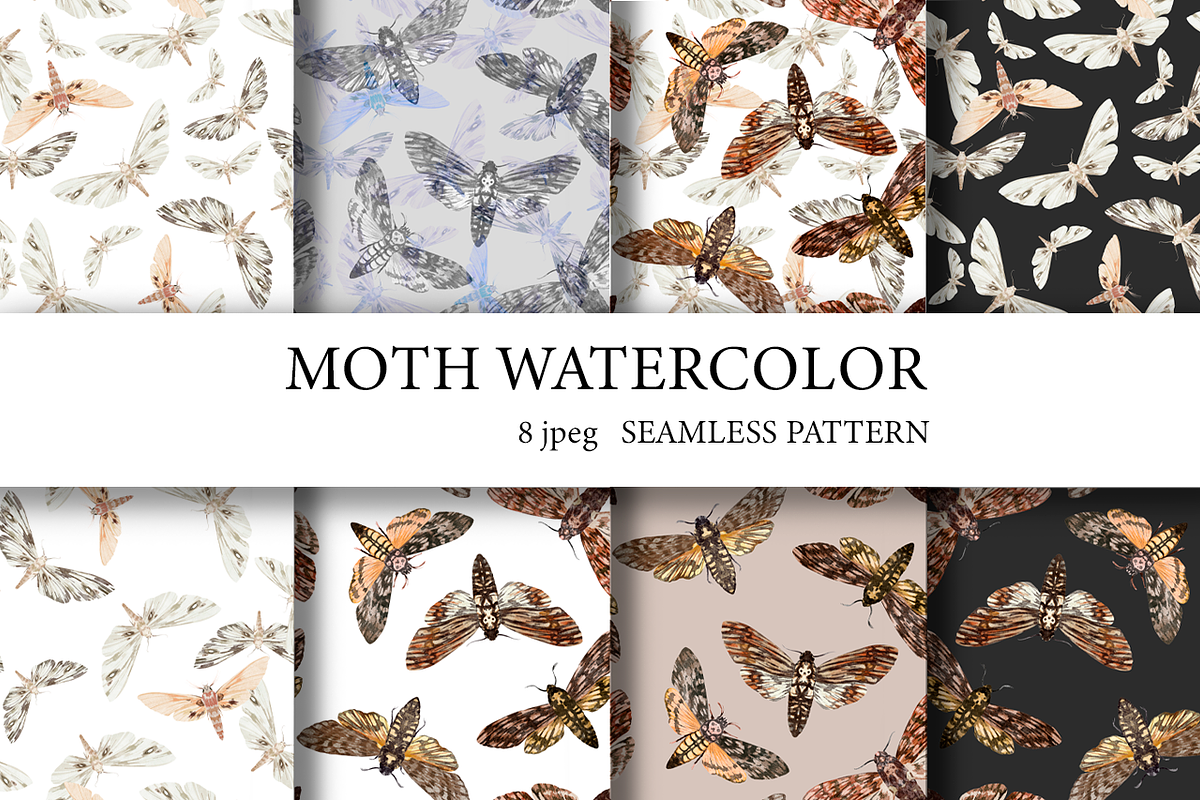 Night Moth. Watercolor Patterns, a Pattern Graphic by NKTKNS (Photo 1 of 7)