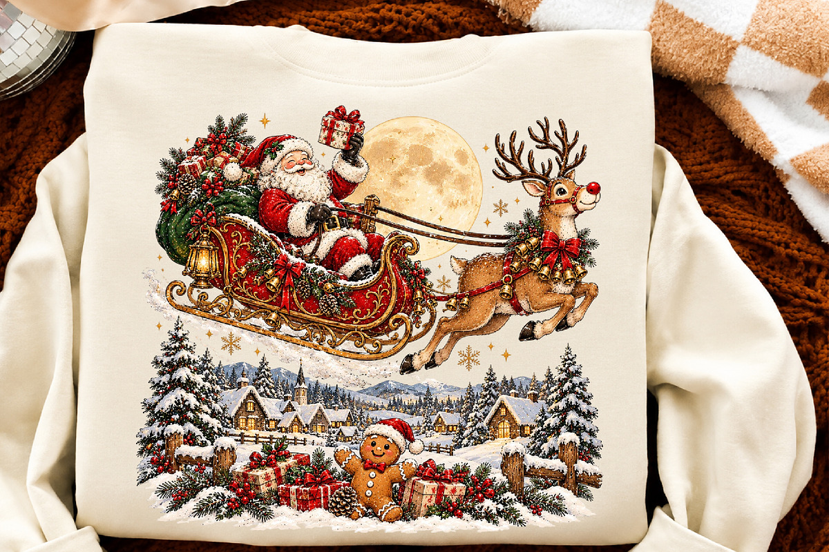 Christmas Santa Sleigh Over Snowy, a Seasonal Illustration by Craft Nest (Photo 6 of 6)