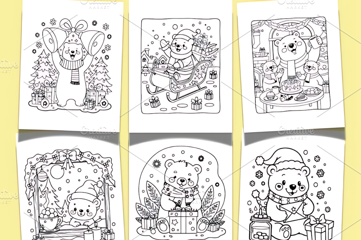 Polar Bear Christmas Coloring Page, a Seasonal Illustration by Design ...