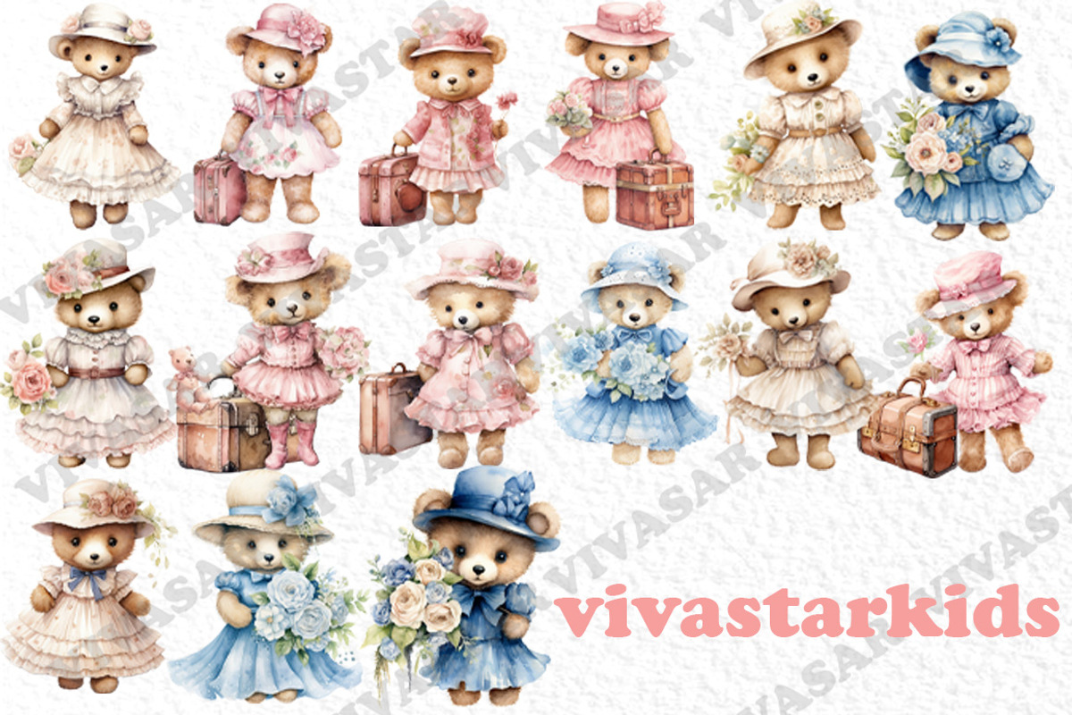 Teddy Bear Clipart,Watercolor Teddy, an Animal Illustration by vivastarkids (Photo 2 of 4)