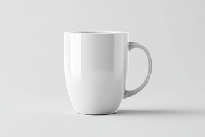 Elegant white ceramic mug on light background, a Food & Drink Photo by AlyaAnd