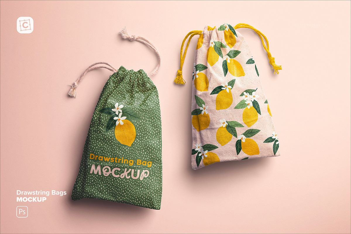 Drawstring Bags Mockup, a Mockup by Custom Scene (Photo 1 of 11)