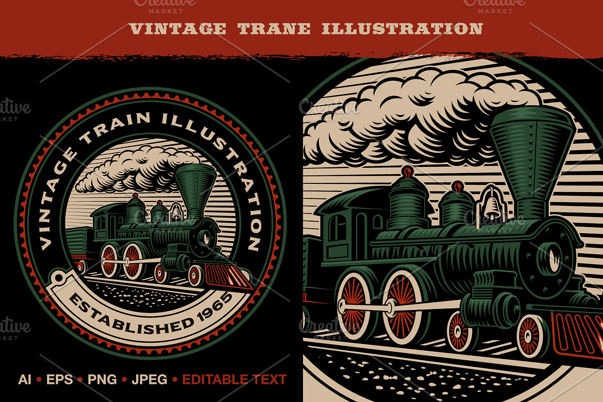 Vintage Vector Train Illustration, a Transportation Illustration by Harry Kasyanov (Photo 1 of 4)