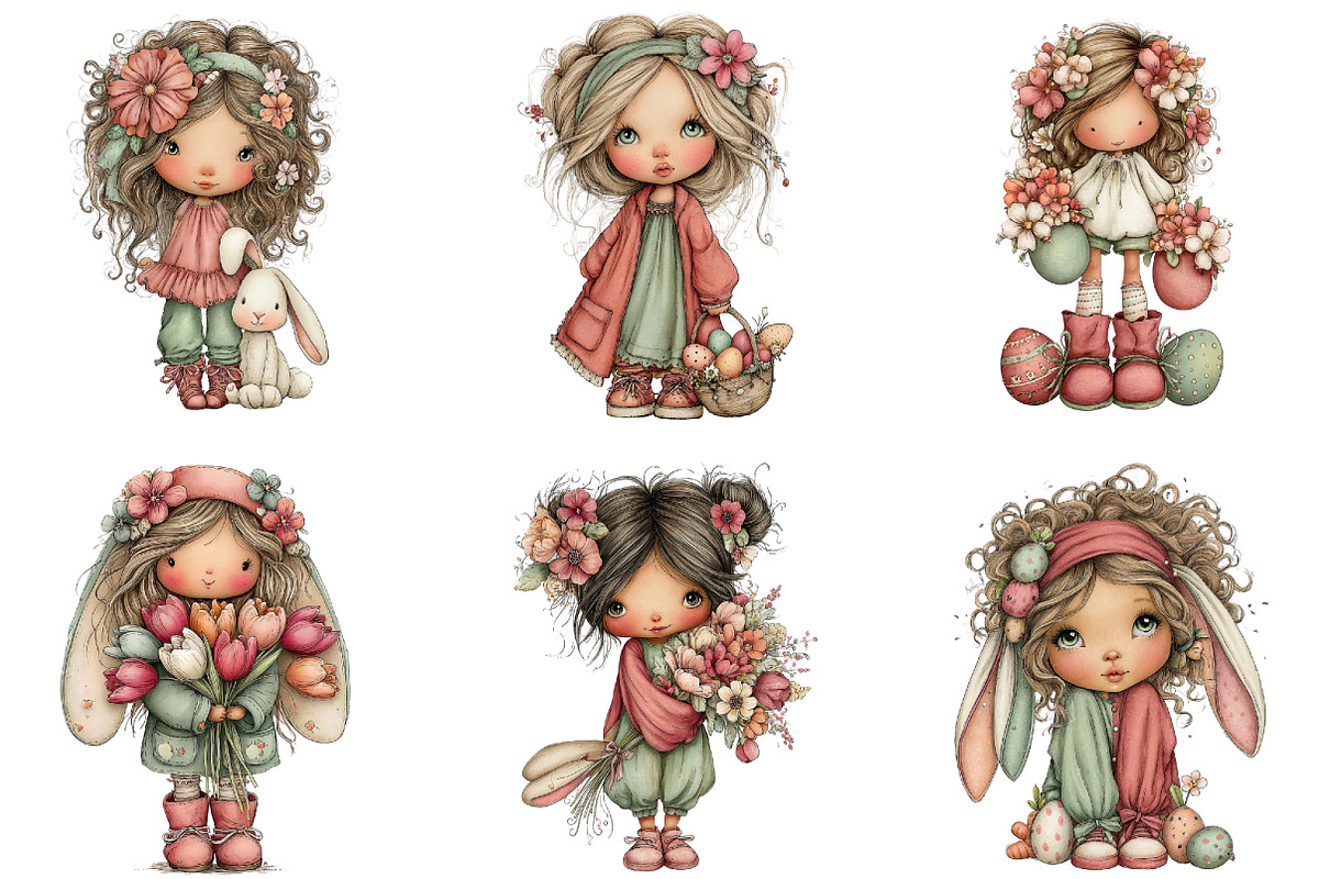 Whimsical Easter Girl Clipart, an Illustration by CraftArtStudio (Photo 4 of 6)