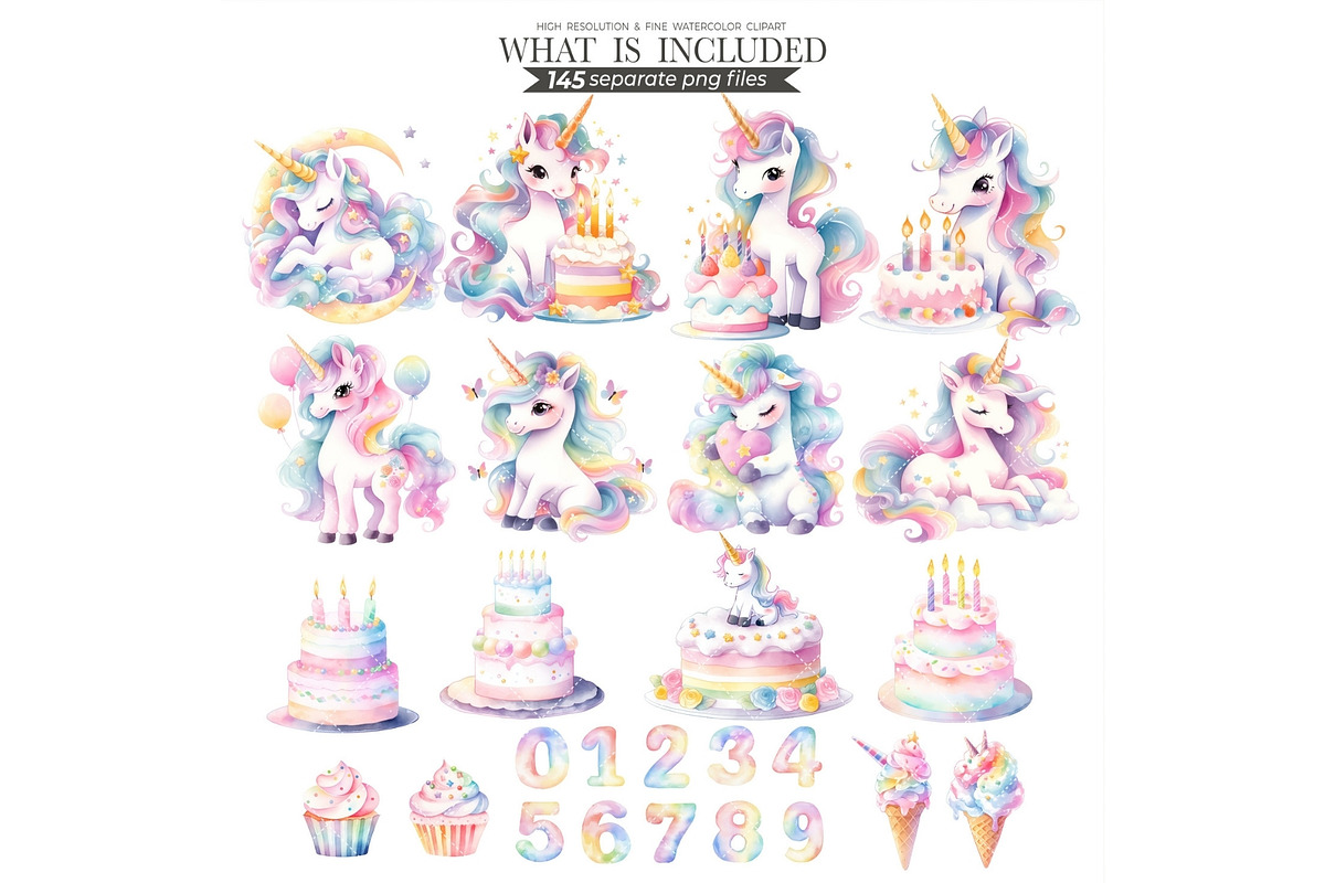 Pastel Unicorn Watercolor Clipart, an Illustration by CharmClipart (Photo 2 of 10)