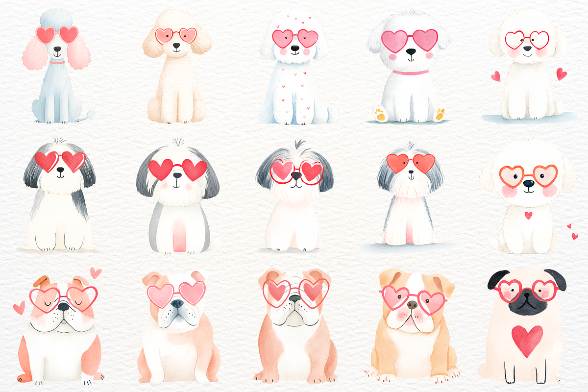 Valentine's Day Dogs Clipart PNG, an Animal Illustration by SugarCloudStudioArt (Photo 4 of 10)