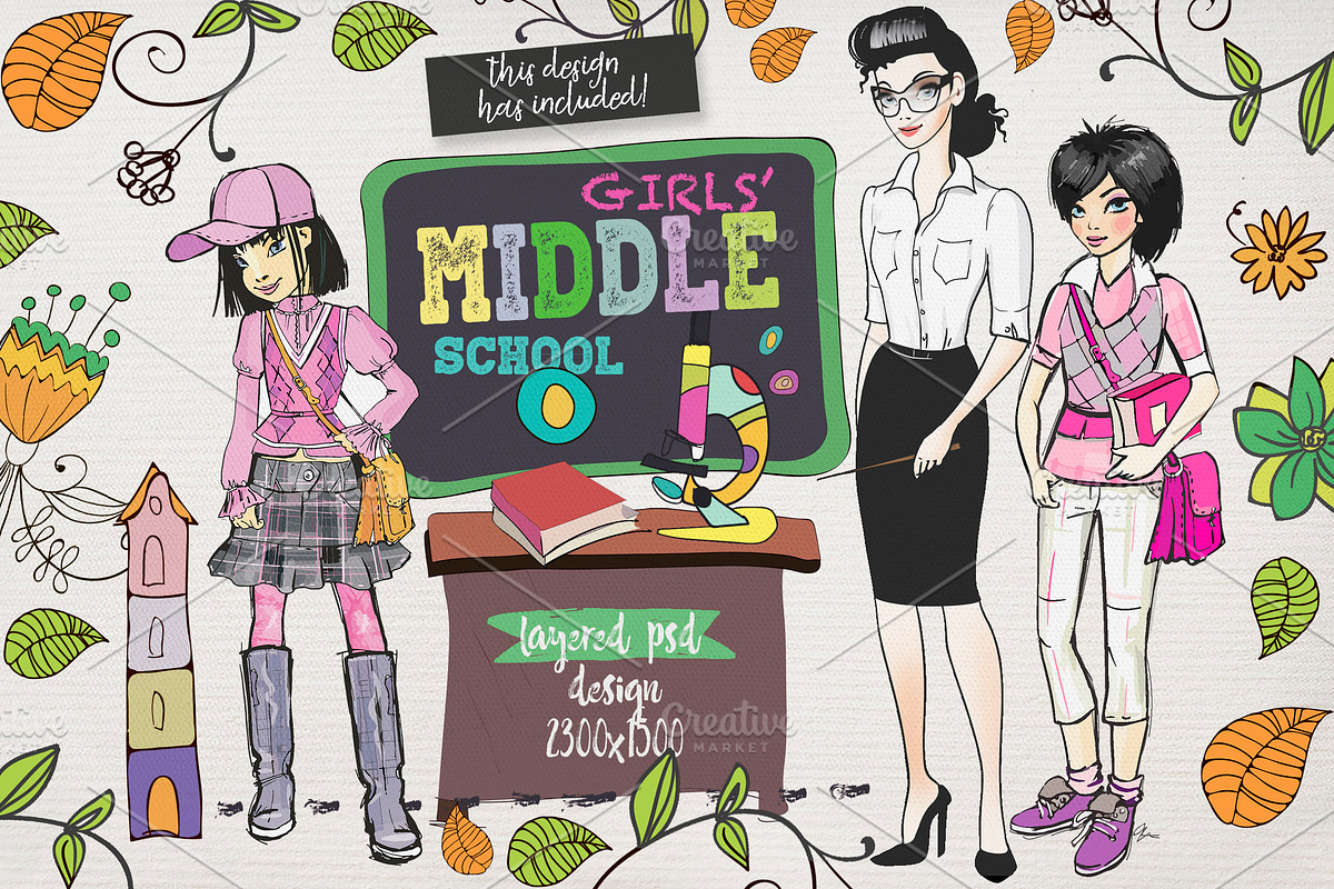 GIRL'S MIDDLE SCHOOL, an Education Illustration by Alisa Mikibith Art (Photo 6 of 14)