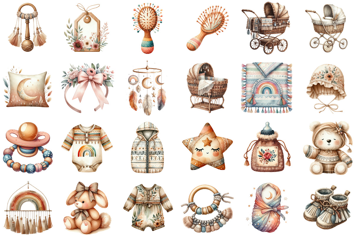 Boho Baby Watercolor Clipart, an Illustration by Sublimation Artist (Photo 2 of 6)