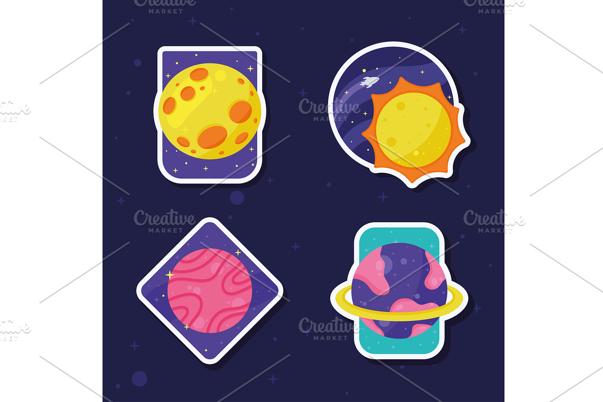 space outer four icons, an Illustration by studiogstock
