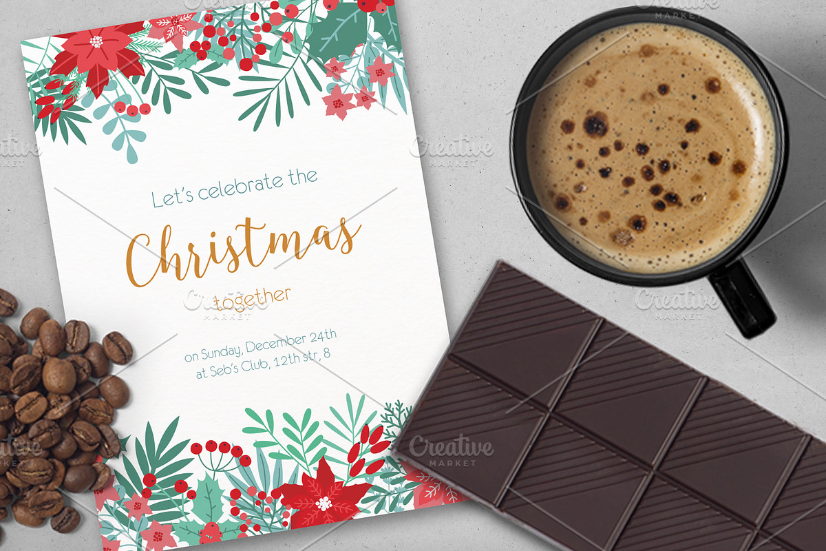 Floral Christmas cards set, a Decorative Illustration by Good Studio (Photo 5 of 9)